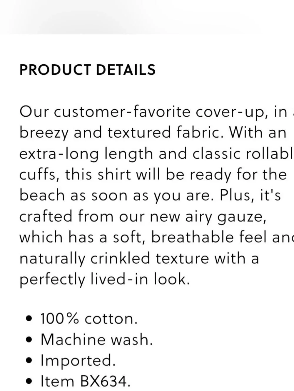 J. Crew Cream Long Beach   Shirt in Airy Gauze